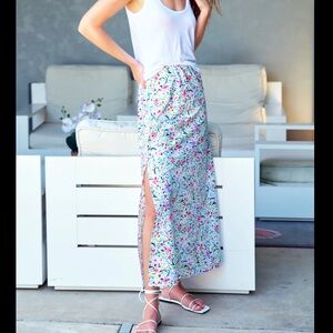 My Michelle Blue and Pink Maxi A-Line Skirt with side Slit
